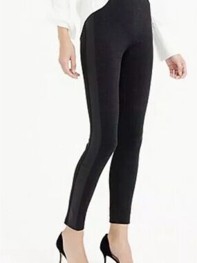 J. Crew Black Pixie Skinny Pants with Leather tuxedo stripe